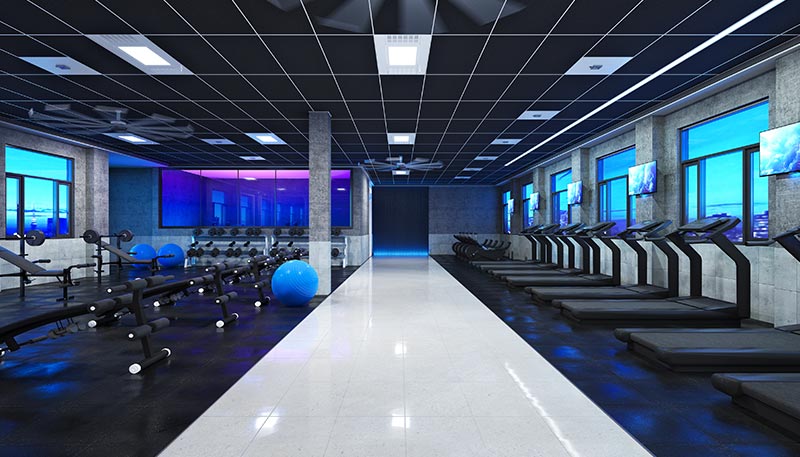 light panels in a gym using a controlled air disinfection solution.