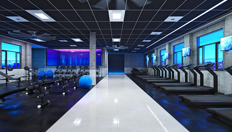 light panels in a gym using a controlled air disinfection solution.