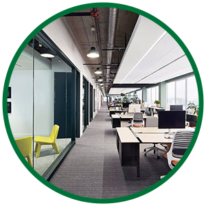 Image of office space representing energy-efficient lighting retrofit project solutions.