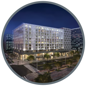 Image of building exterior representing access to a utility rebate tool for energy-efficient upgrades and incentives.