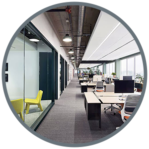 Image of office space representing energy-efficient lighting retrofit project solutions. 