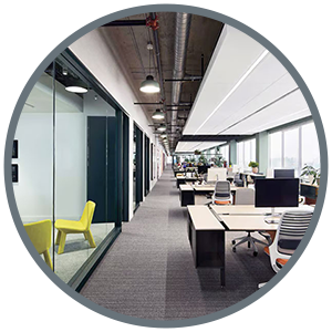 Image of office space representing energy-efficient lighting retrofit project solutions.