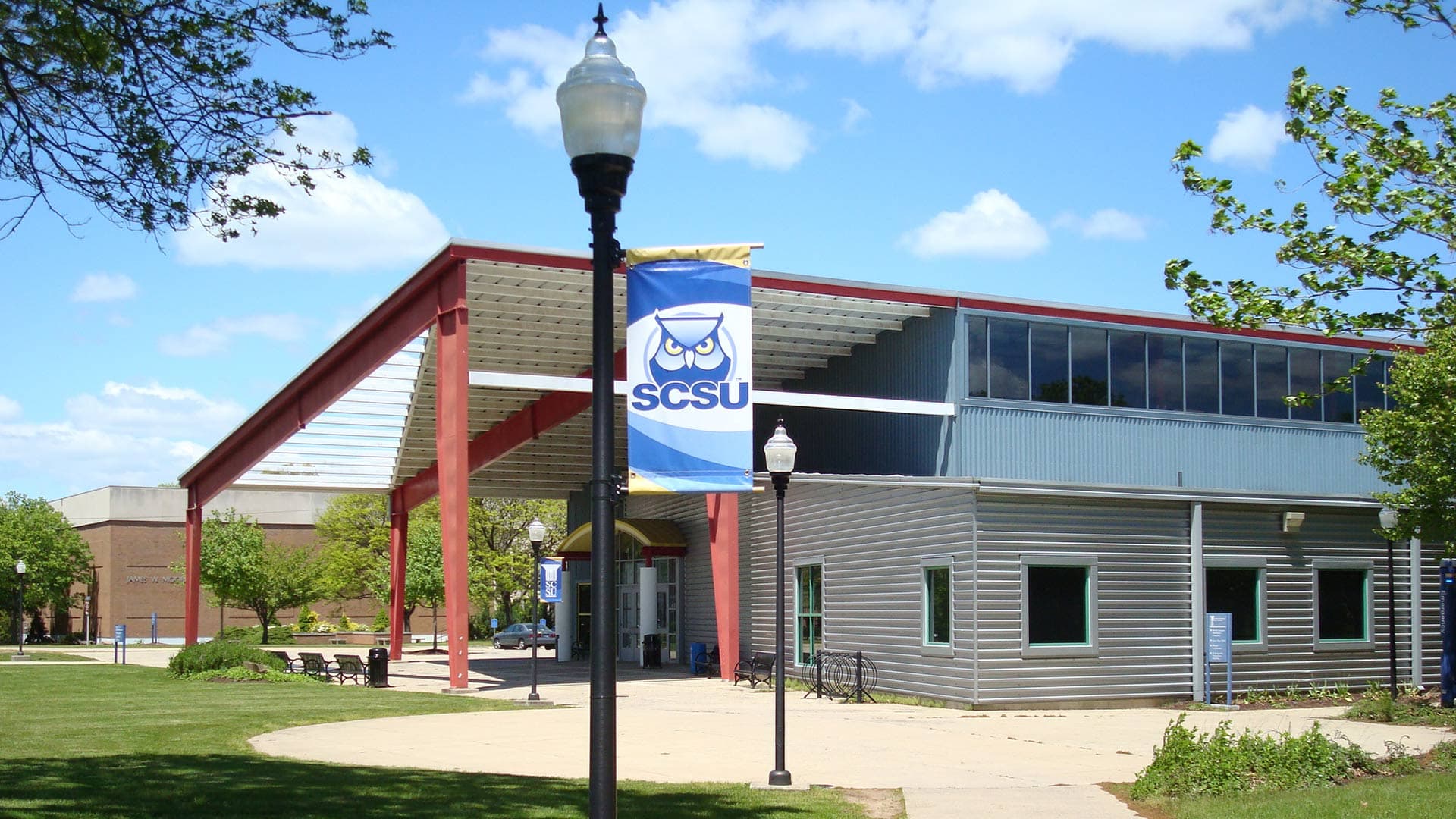 Holophane's LED post-top acorn light being utilized at Southern Connecticut State University.