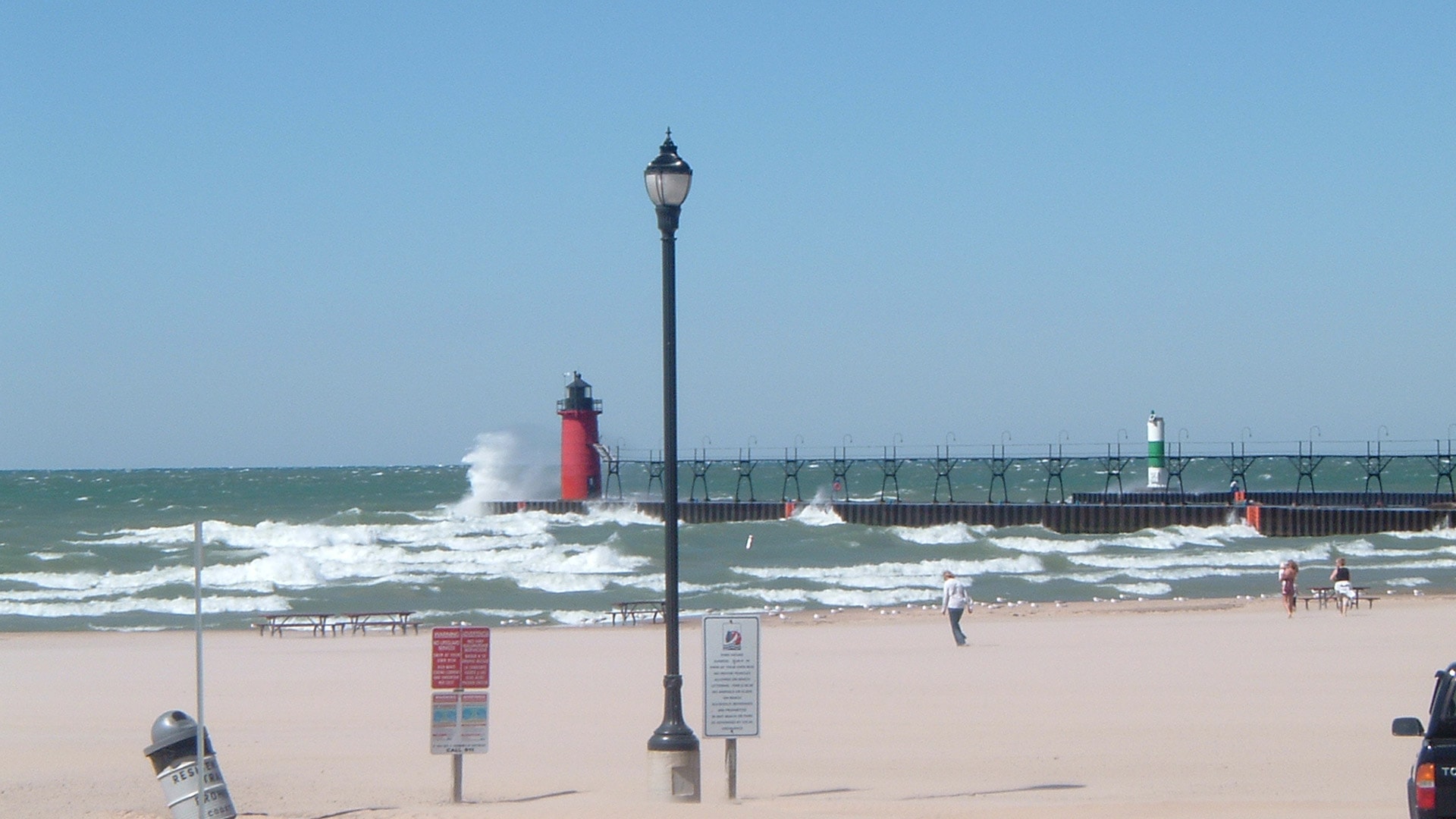Holophane's acorn lights used to light the beachfront.
