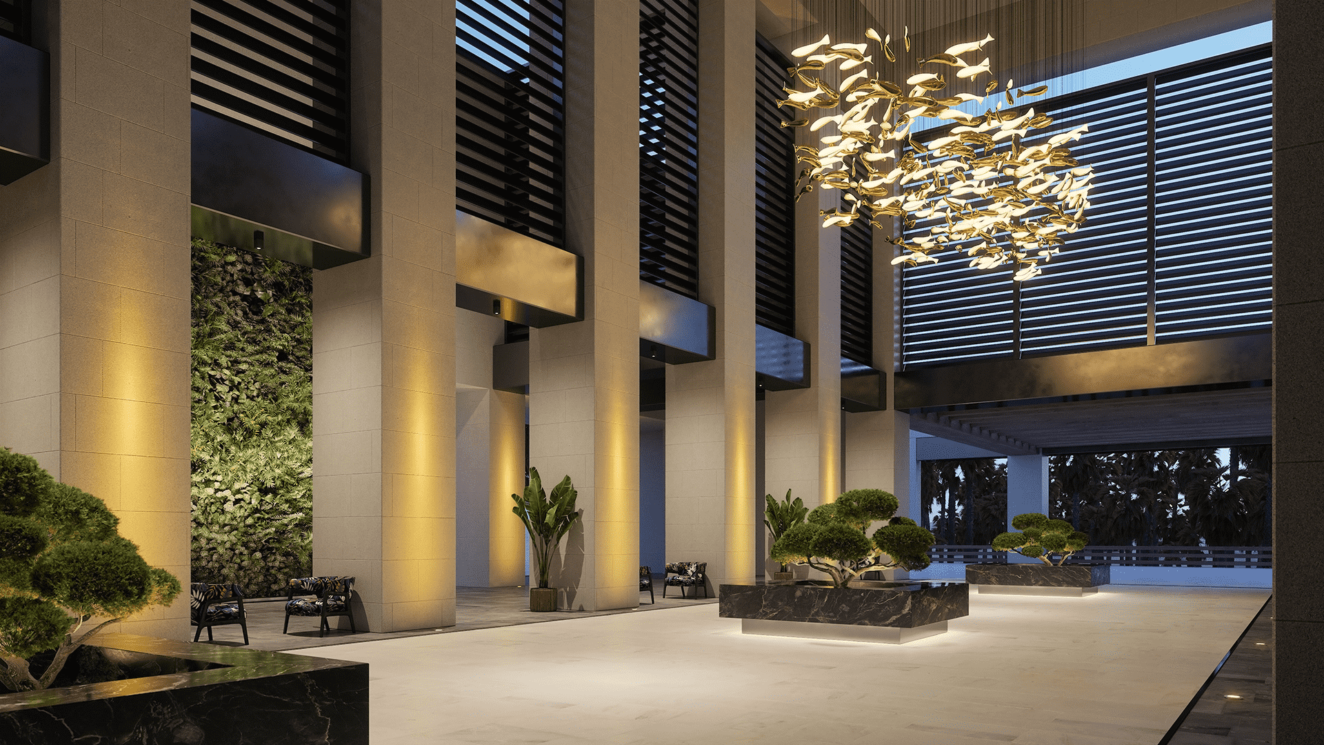 Hotel Lobby lighting with RGB and Tierra from Hydrel