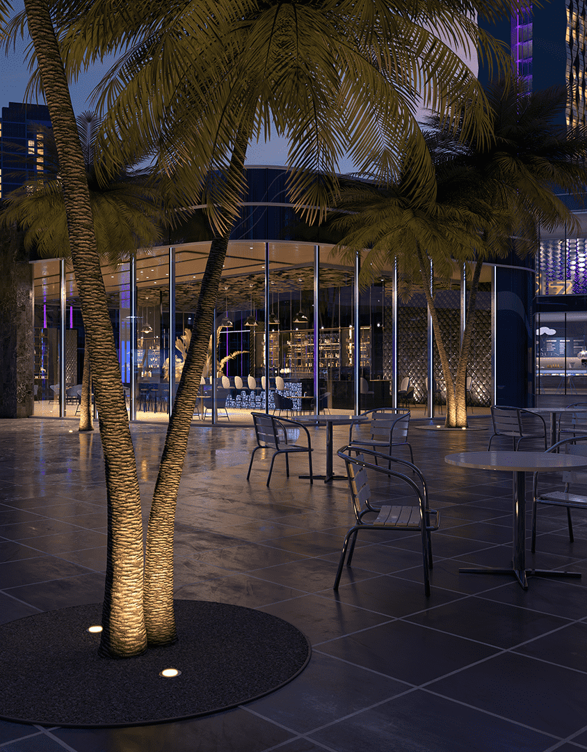 Vertical view of outdoor business park lighting with Tierra from Hydrel