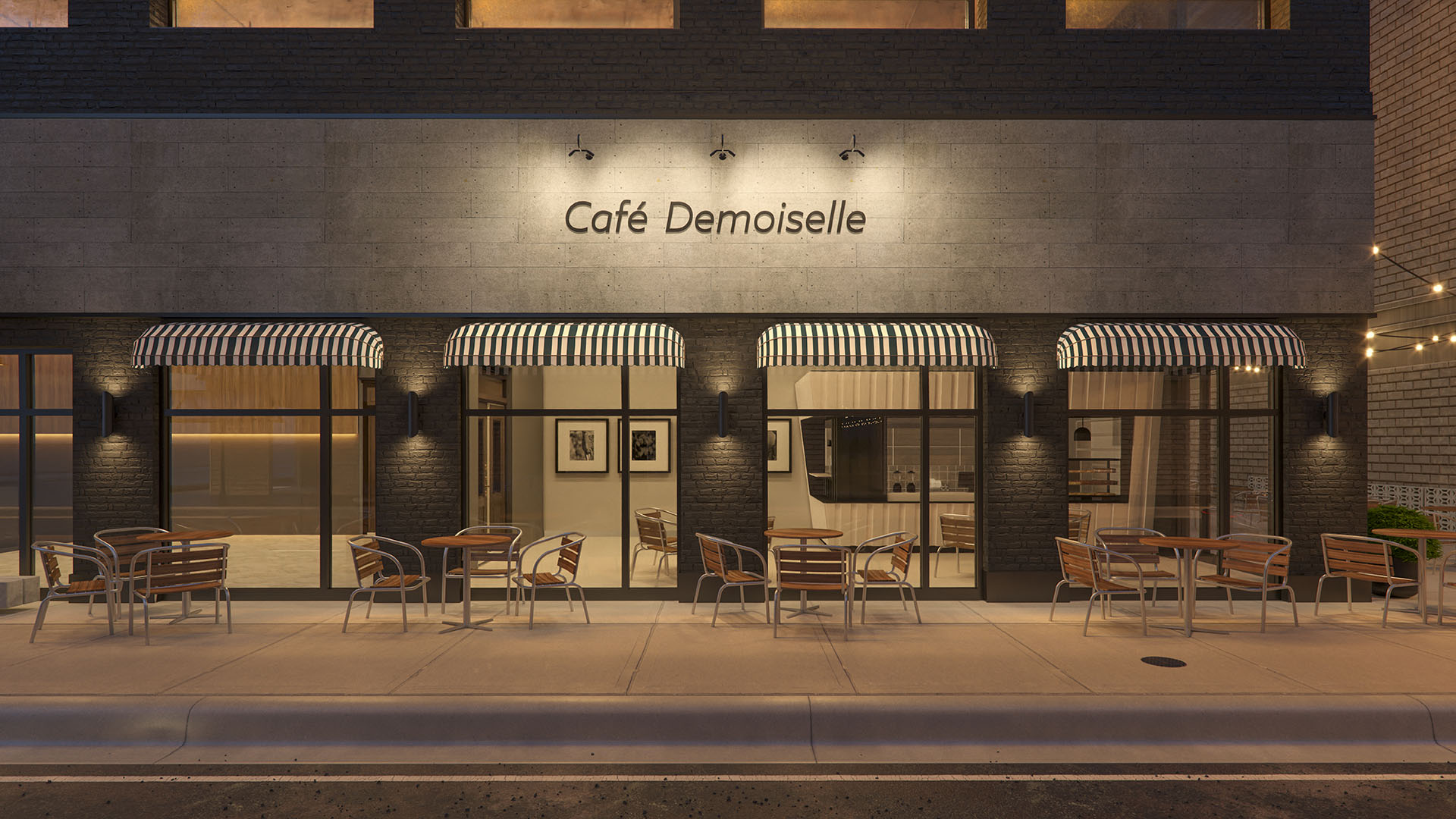 Hotel lighting outside Café Demoiselle