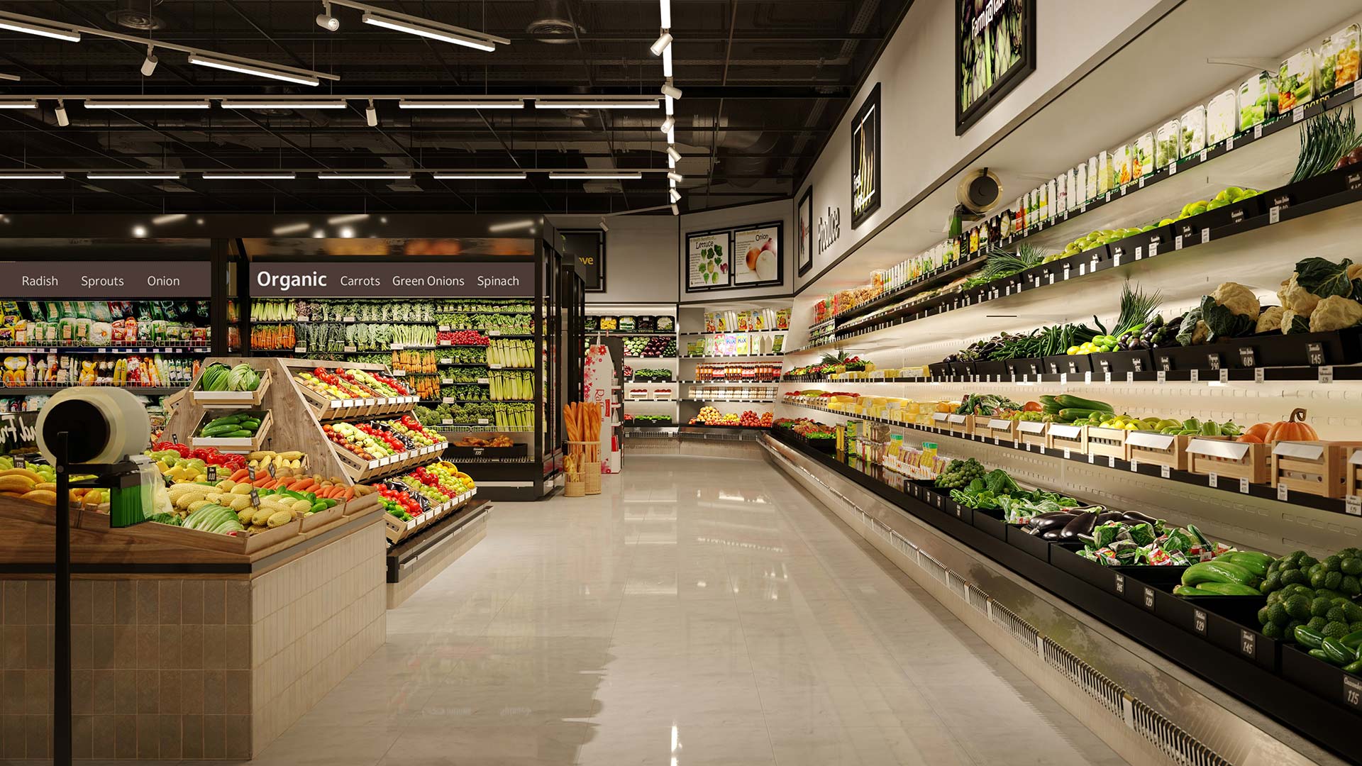 Juno Trac Linear Ambient lighting solutions for grocery store