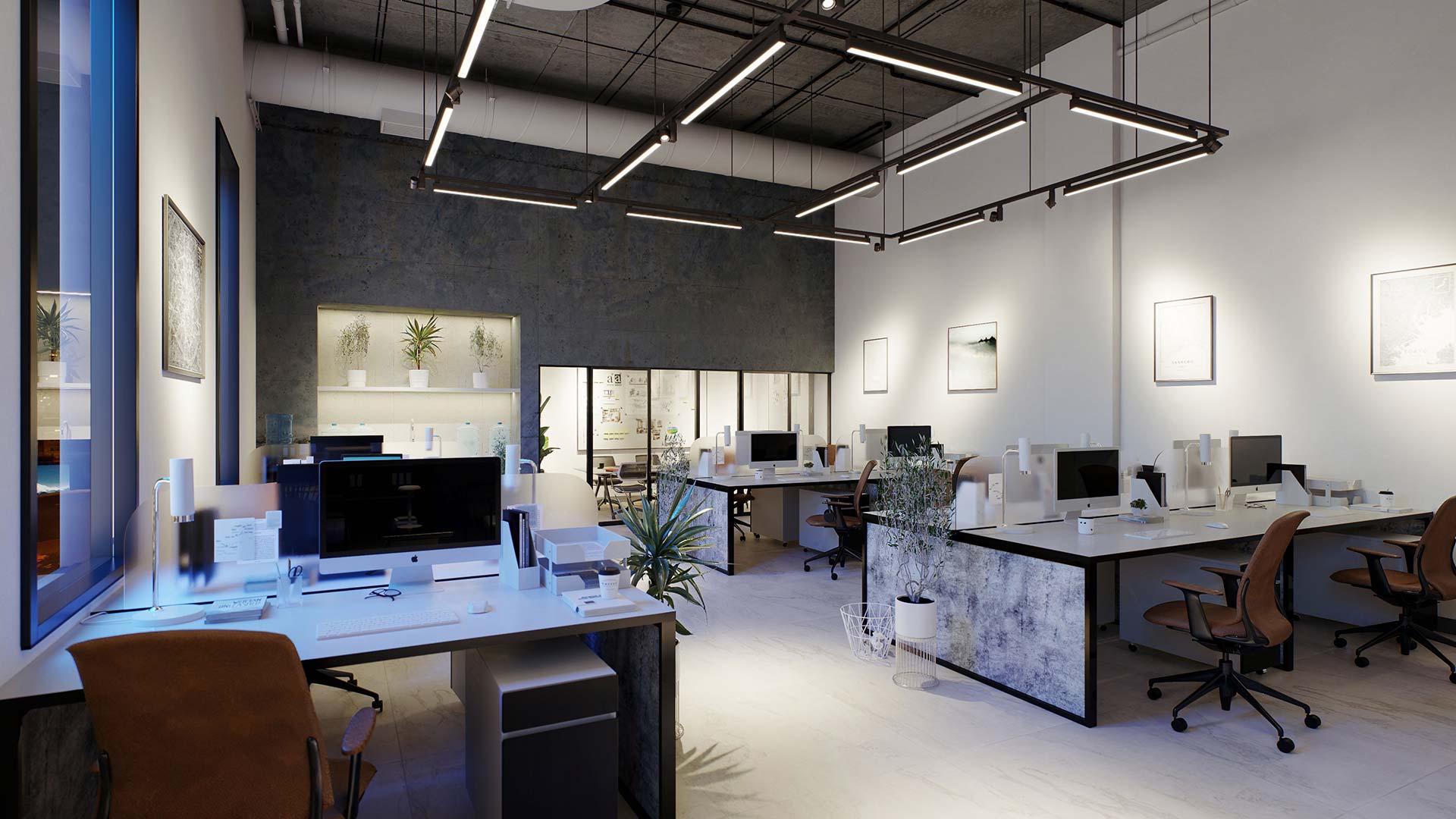 Juno Trac Linear Ambient lighting in modern office