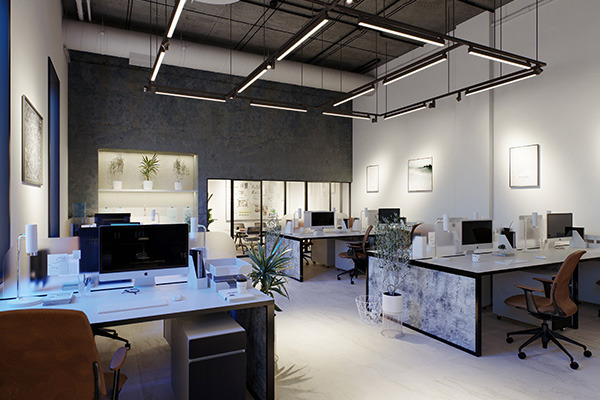 Juno Trac Linear Ambient lighting TSLOT1 fixtures in office
