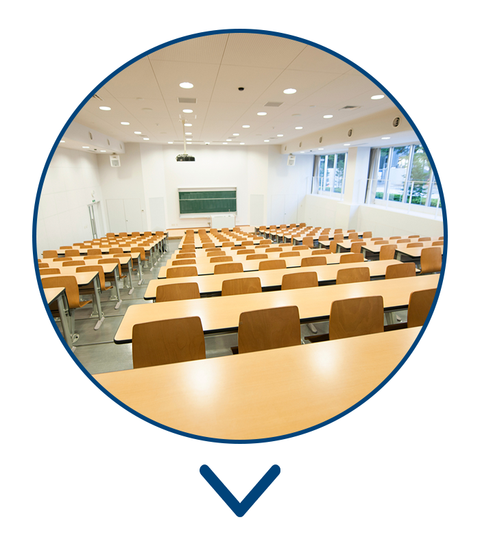 Lecture hall illuminated with Lithonia Lighting LED retrofit kits