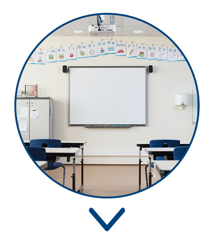 Classroom upgraded with Lithonia Lighting LED retrofit lighting