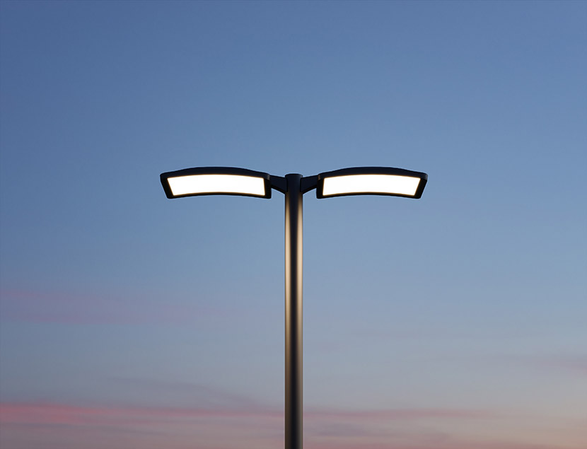 Close up aerial view of Pelican luminaire