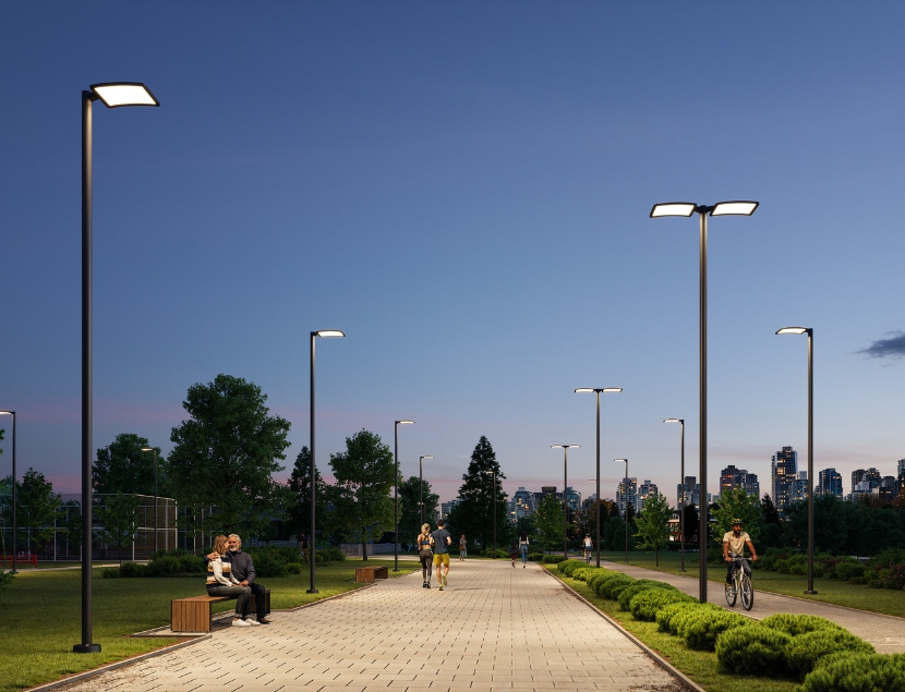 Pelican luminaires light walkway at dusk