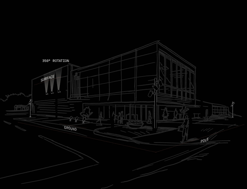 Line art of building exterior to how different heights and mountings available