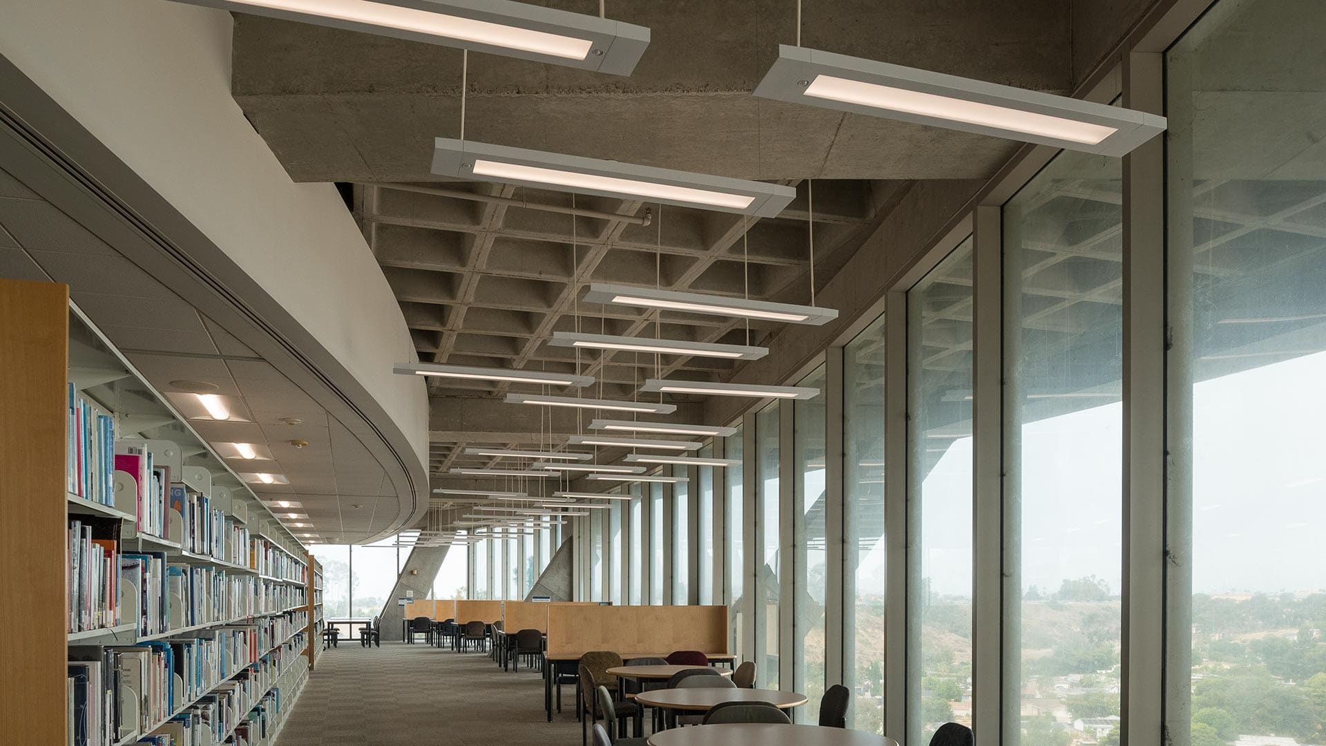 Peerless Bruno low profile lights used in Library