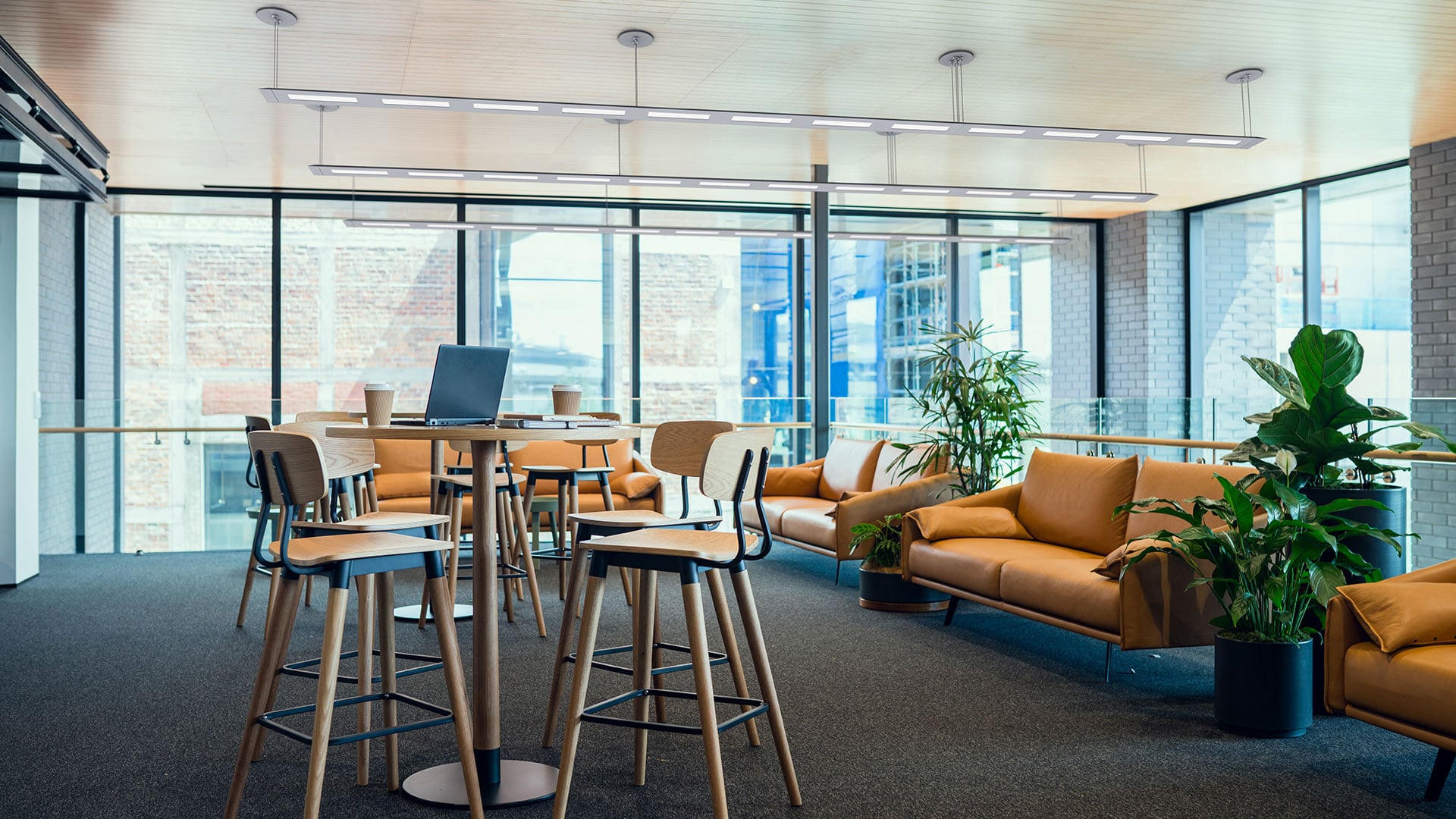 Direct and indirect light fixtures provide elegant LED linear lighting for office areas