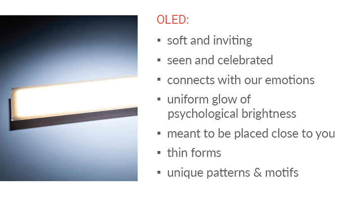 Peerless Olessence OLED lighting is soft and inviting for task lighting in office spaces
