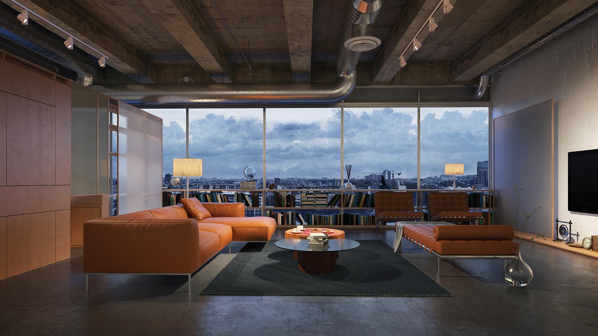 Living room setting illuminated by Juno track lighting.